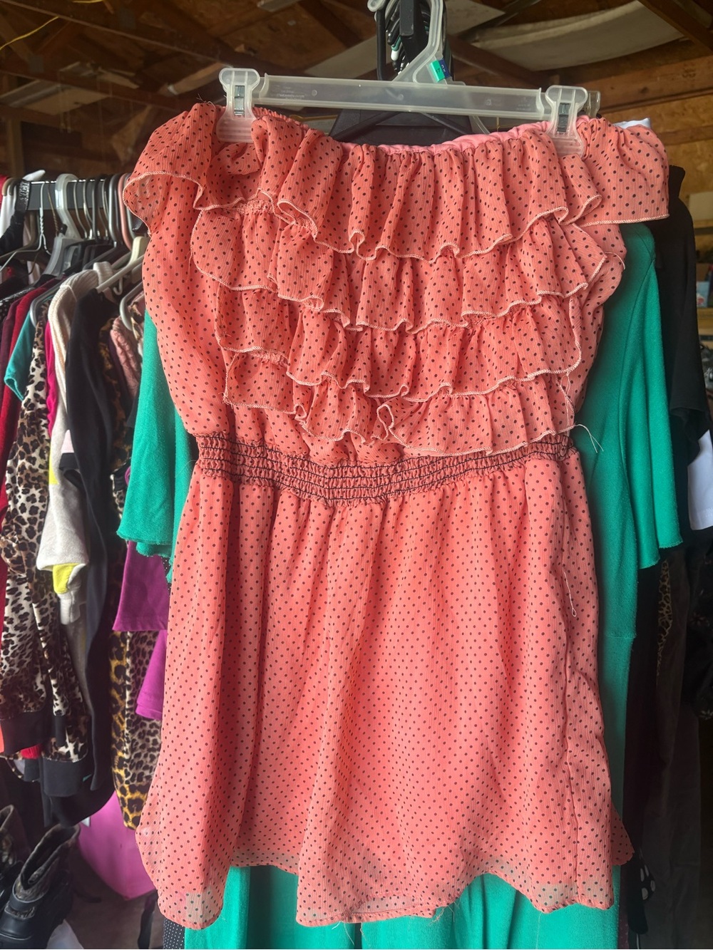 Women’s Coral Pink Ruffle Polka Dot Romper